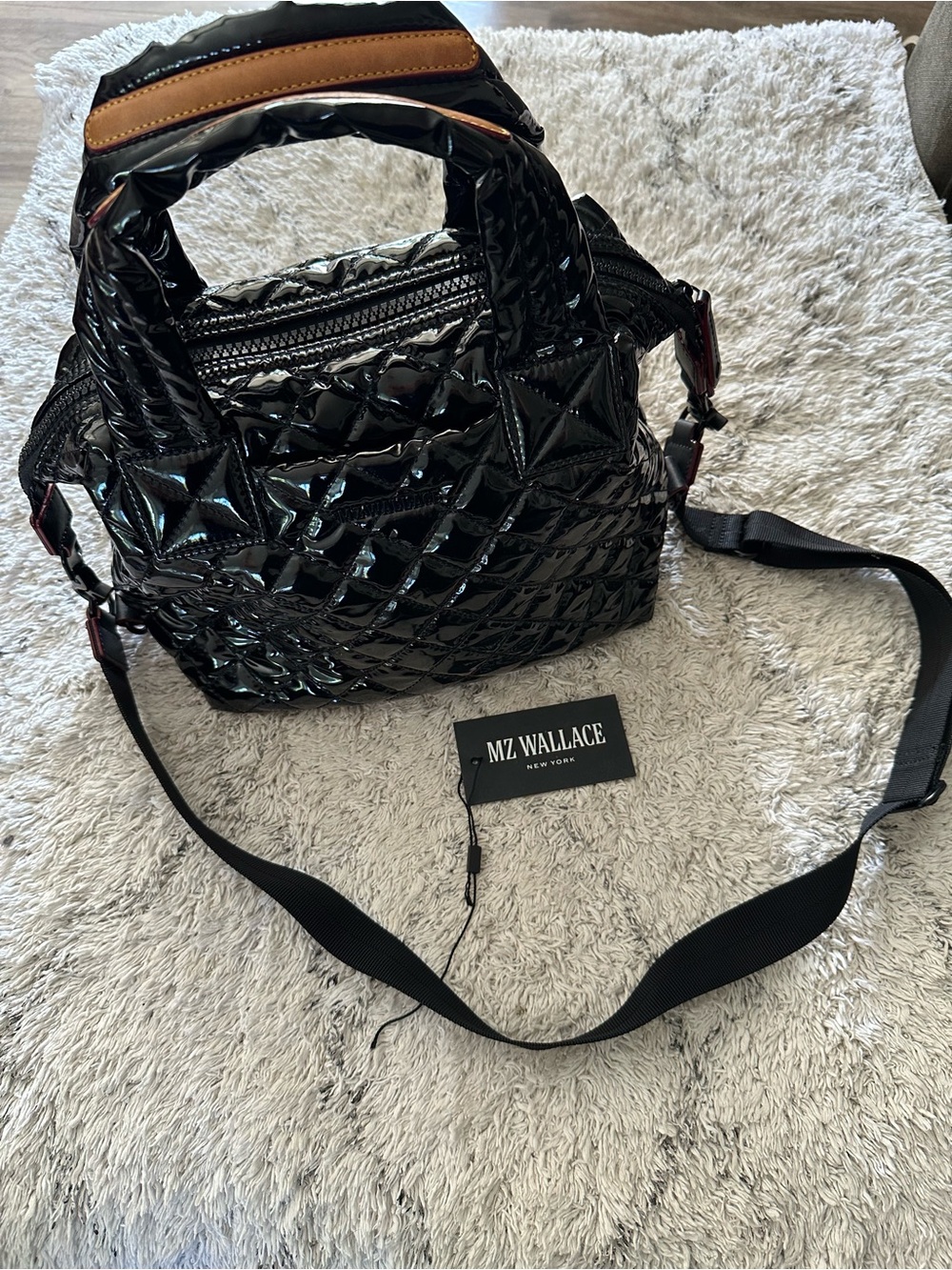 MZ WALLACE Black Lacquer Small Sutton Deluxe with Crossbody Strap
